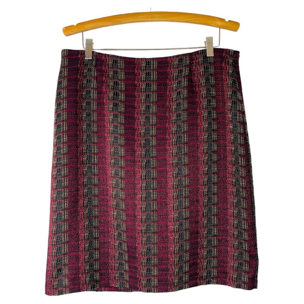 Cato red black tweed striped preppy office midi skirt 14